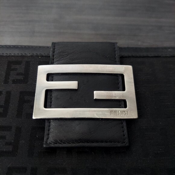 Authentic FENDI Zucchino Long Canvas Wallet FF Monogram Black + Silver Hardware - Picture 3 of 16